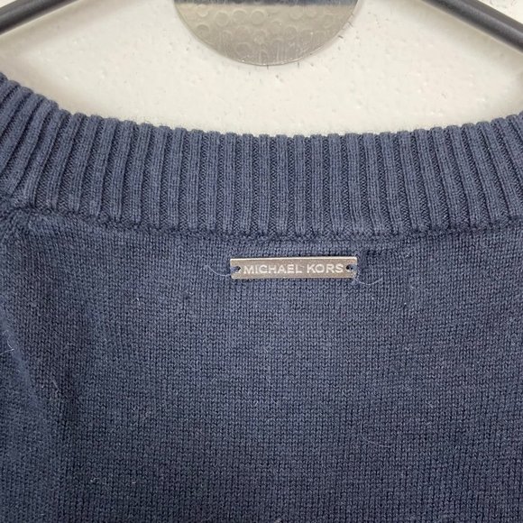 Michael Michael‎ Kors Sz S Navy Short Sleeve Sweater Gray Stripes Preppy Minimal - Picture 5 of 6